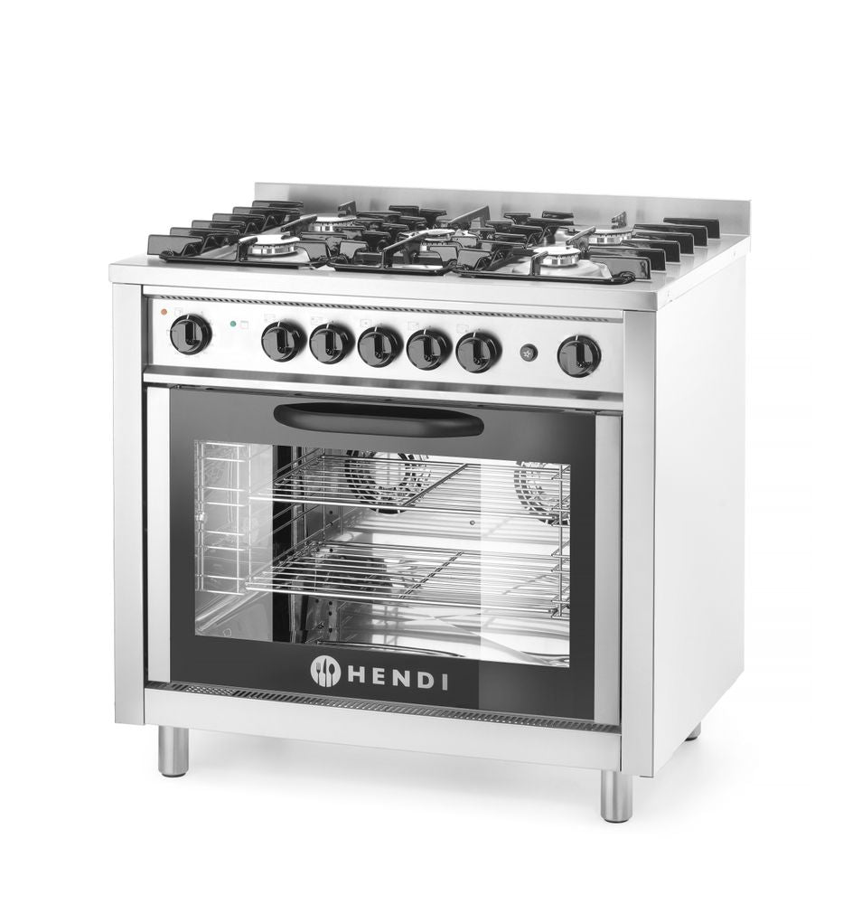 Cucina a gas - 5 bruciatori con forno elettrico HENDI - lunghezza 640 × larghezza 900 × altezza 910 mm | HE225707