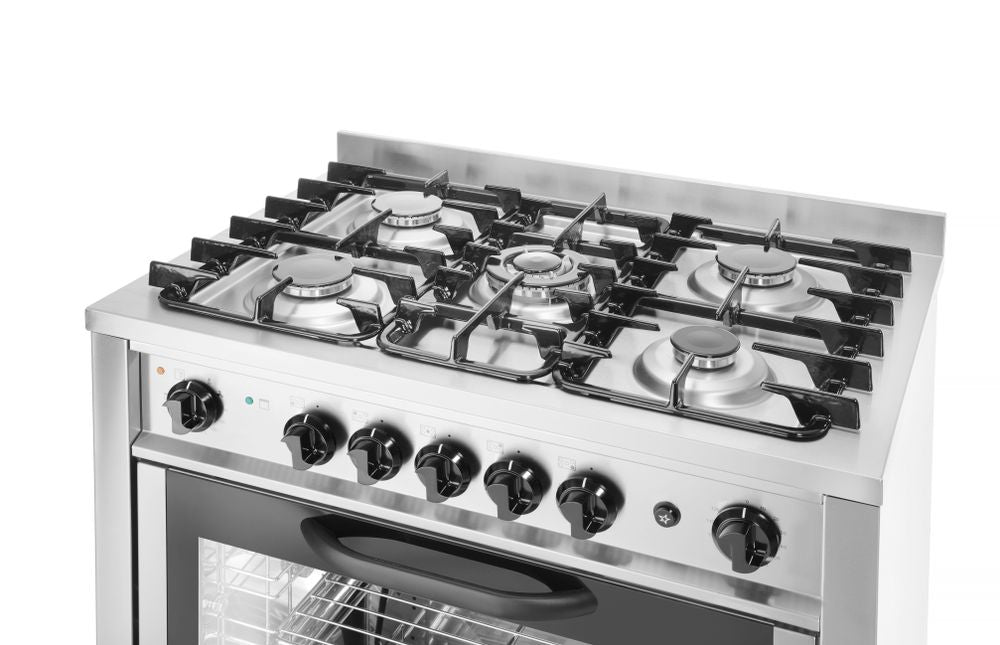 Cucina a gas - 5 bruciatori con forno elettrico HENDI - lunghezza 640 × larghezza 900 × altezza 910 mm | HE225707