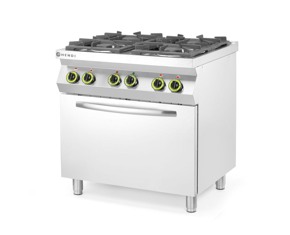 Fornello a gas a 4 fuochi con forno a convezione GN 1/1 HENDI - lunghezza 722 × larghezza 800 × altezza 900 mm | HE225882