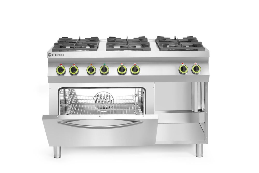 Cucina a gas Kitchen Line 6 bruciatori con forno a convezione GN 1/1 HENDI - lunghezza 722 × larghezza 1200 × altezza 900 mm