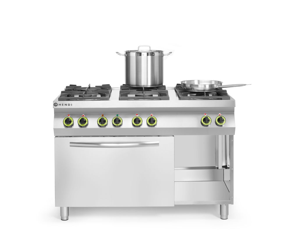 Cucina a gas Kitchen Line 6 bruciatori con forno a convezione GN 1/1 HENDI - lunghezza 722 × larghezza 1200 × altezza 900 mm