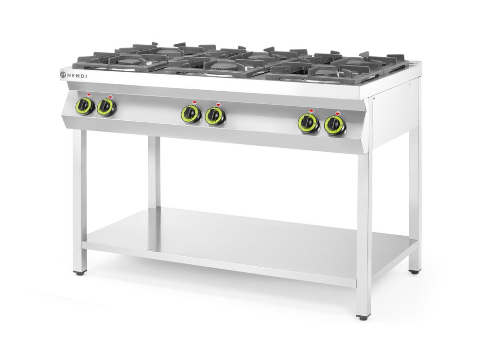 Cucina a gas a 6 fuochi con supporto aperto HENDI - lunghezza 716 × larghezza 1200 × altezza 900 mm | HE226094
