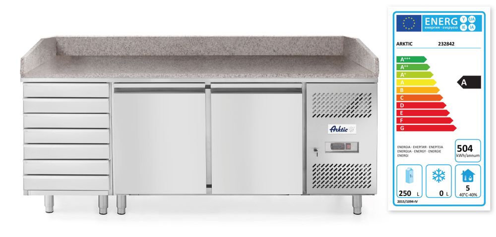 Banco refrigerato per pizza, a doppia porta Arktic - lunghezza 802 × larghezza 2020 × altezza 1000 mm | HE232842