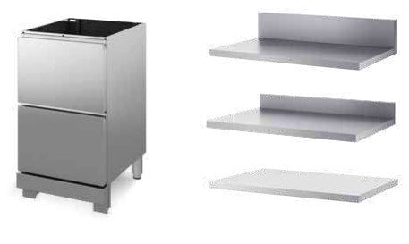 Base a 2 cassetti senza piano di lavoro mm. 750x600x910/960 h. INOX BIM, codice BB6C275. Immagine rappresentativa della serie; fare riferimento alla descrizione del modello.