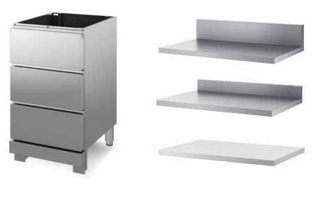 Base a 3 cassetti senza piano di lavoro mm. 500x600x910/960 h. INOX BIM, codice BB6C350. Immagine rappresentativa della serie; fare riferimento alla descrizione del modello.