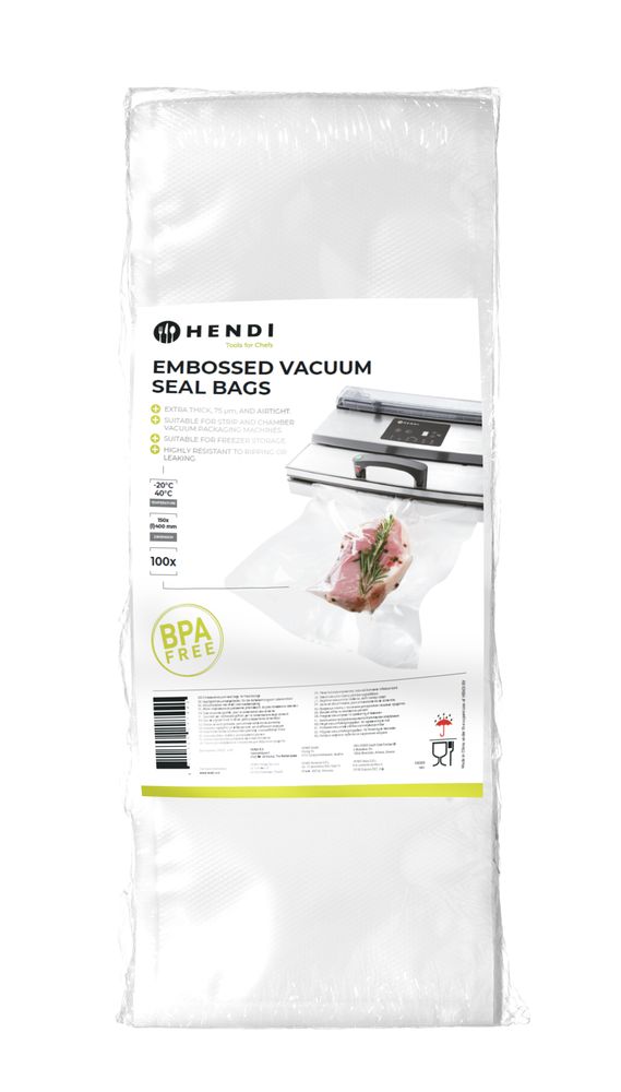 Sacchetti con sigillo sottovuoto goffrato HENDI - lunghezza 400 × larghezza 150 × altezza 1 mm | HE297421