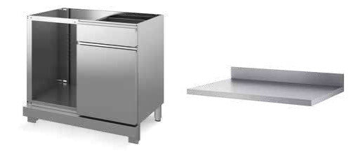 Banco macchina caffe' senza piano,casseto battifondi+cassettone mm 1000x600x910/960h. INOX BIM, codice BB6MCB100. Immagine rappresentativa della serie; fare riferimento alla descrizione del modello.