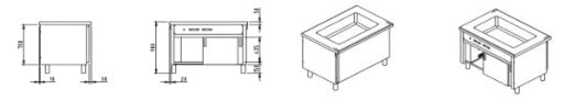 Elemento bagnomaria vano inf.riscaldato ante scor.mm2000x800x900 h vasca 5x1/1GN. INOX BIM, codice ESCVB.20. Immagine rappresentativa della serie; fare riferimento alla descrizione del modello.