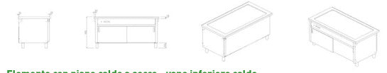 Elemento con invaso caldo - inf.neutro con ante scorrevolimm.2000x800x900h. INOX BIM, codice ESCIS.20. Immagine rappresentativa della serie; fare riferimento alla descrizione del modello.