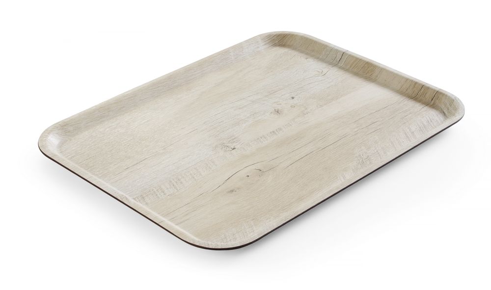 Vassoio da servizio in melamina con stampa tipo legno AmerBox - lunghezza 330 × larghezza 430 × altezza 13 mm | HE508862