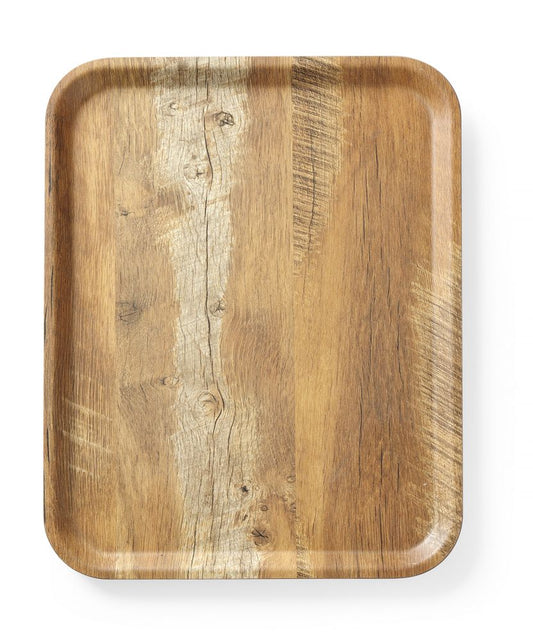Vassoio da servizio in melamina con stampa tipo legno AmerBox - lunghezza 330 × larghezza 430 × altezza 13 mm | HE508879