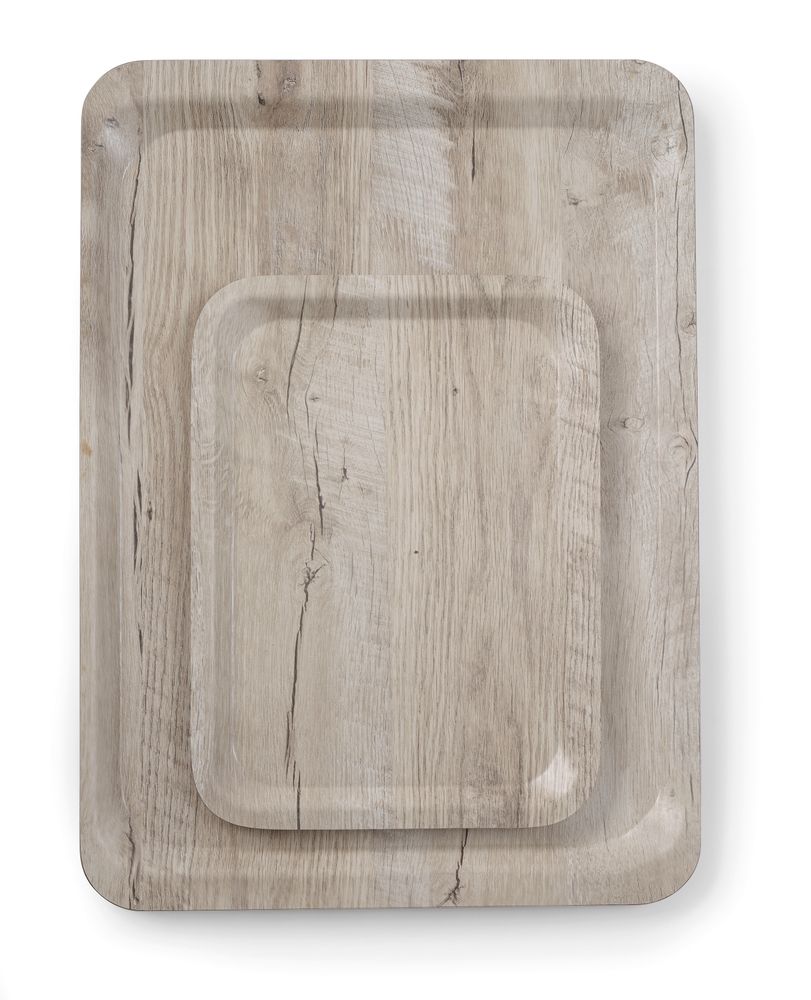 Vassoio da servizio in melamina con stampa tipo legno AmerBox - lunghezza 526 × larghezza 365 × altezza 18 mm | HE508947