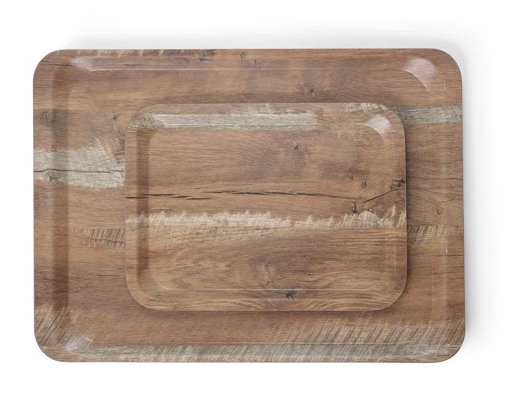 Vassoio da servizio in melamina con stampa tipo legno AmerBox - lunghezza 526 × larghezza 365 × altezza 18 mm | HE508947
