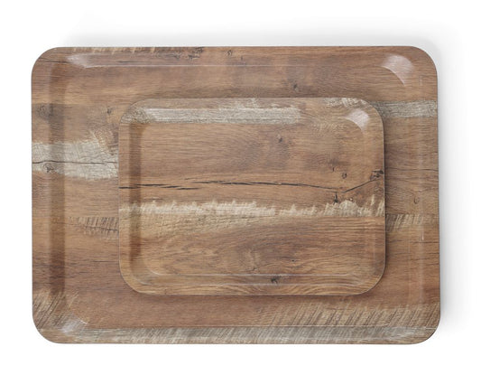 Vassoio da servizio in melamina con stampa tipo legno AmerBox - lunghezza 340 × larghezza 234 × altezza 16 mm | HE508916