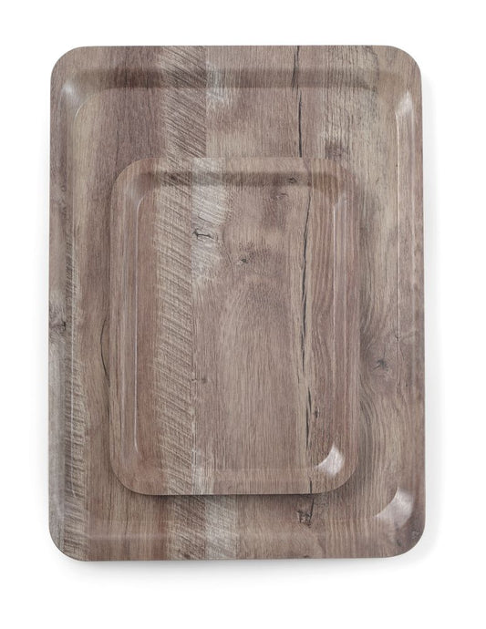 Vassoio da servizio in melamina con stampa tipo legno AmerBox - lunghezza 366 × larghezza 525 × altezza 15 mm | HE508954