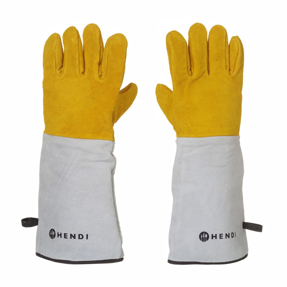 Guanti da barbecue in pelle resistenti al calore - 2 pezzi HENDI - lunghezza 442 × larghezza 374 × altezza 30 mm | HE556689