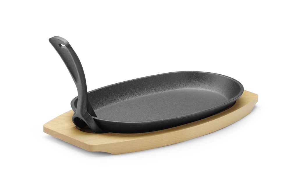 Piatto in ghisa con sottostrato e gripper in legno. HENDI - lunghezza 145 × larghezza 300 × altezza 135 mm | HE629383