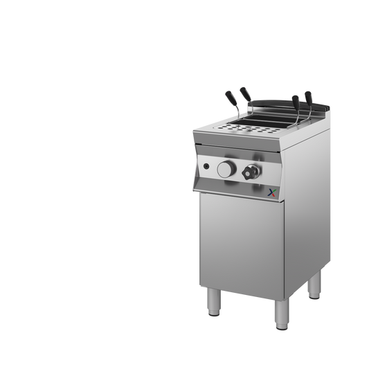 Cuocipasta gas potenziato arm1anta 1vasca-cest escl mm.400x900x850/900h -gas met G20. INOX BIM, codice 9CCPG1P. Immagine rappresentativa della serie; fare riferimento alla descrizione del modello.
