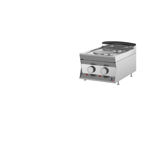 Top elettrico da banco a 2 piastre singole mm.400x700x280h. INOX BIM, codice 7TPSE1. Immagine rappresentativa della serie; fare riferimento alla descrizione del modello.