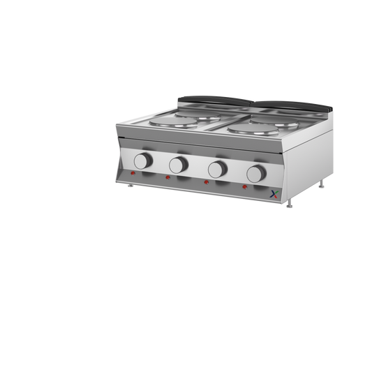 Top elettrico da banco a 4 piastre singole mm.800x700x280h. INOX BIM, codice 7TPSE2. Immagine rappresentativa della serie; fare riferimento alla descrizione del modello.