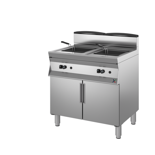 Friggitrice a gas armad.2 vasche 18+18lt mm. 800x700x850/900h c/cest -gas met G20. INOX BIM, codice 7CFFG2SI. Immagine rappresentativa della serie; fare riferimento alla descrizione del modello.