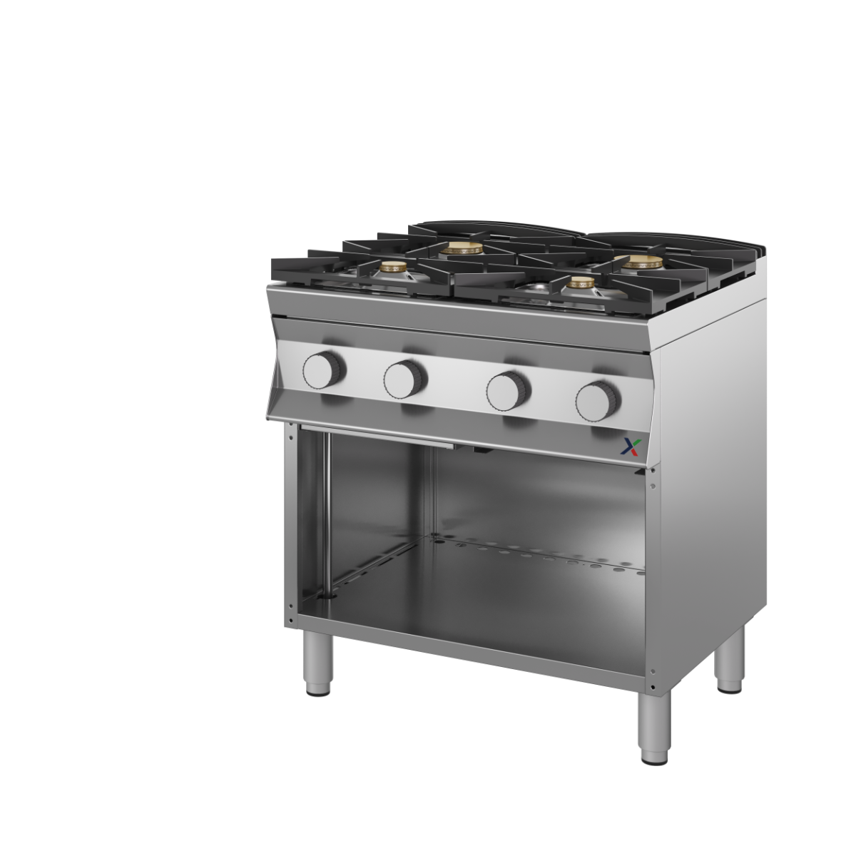 Cucina fiamma libera 4 fuochi a gas con bruciatori stagni e piano con invaso mm. 800x700x850/900h-gas met G20. INOX BIM, codice 7CFLG4AN. Immagine rappresentativa della serie; fare riferimento alla descrizione del modello.