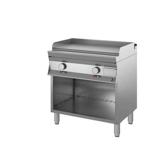 Fry top elet arm.a giorno piastra liscia CROMATA mm 800x700x850/900h. INOX BIM, codice 7CFTE2LACR. Immagine rappresentativa della serie; fare riferimento alla descrizione del modello.
