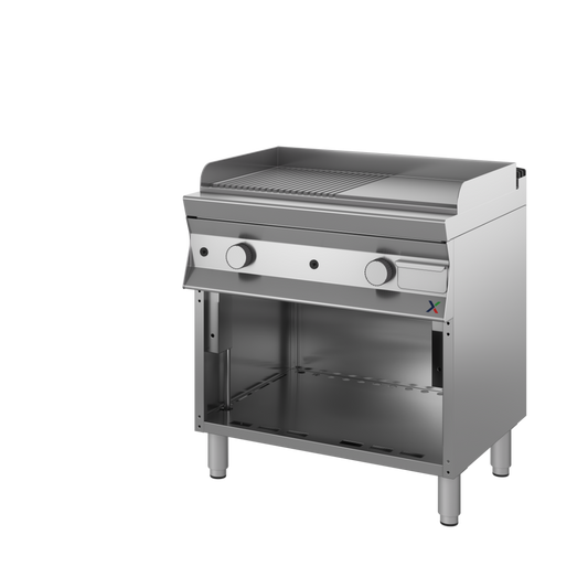 Fry top a gas armad.a giorno-gas met G20 liscia/rig.mm 900x900x850/900h CROMATA. INOX BIM, codice CFTG4LRACR. Immagine rappresentativa della serie; fare riferimento alla descrizione del modello.