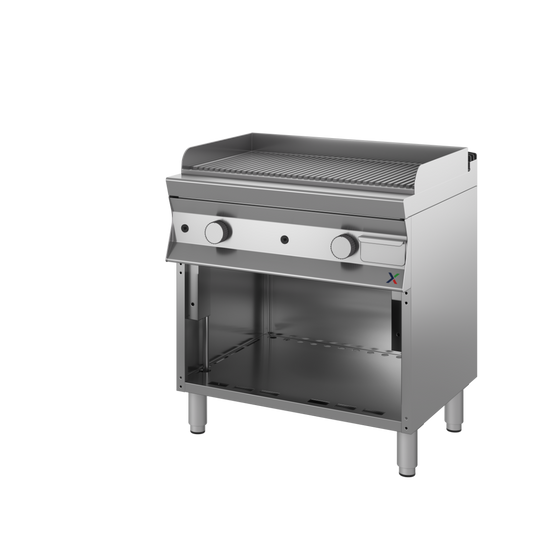 Fry top a gas armad.a giorno- CROMATA piastra rigata mm 900x900x850/900h. INOX BIM, codice CFTG4RACR. Immagine rappresentativa della serie; fare riferimento alla descrizione del modello.