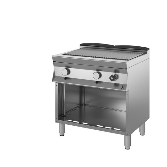 Griglia diretta gas su base arm mm 900x900x850/900h con vasca. INOX BIM, codice CGG4V. Immagine rappresentativa della serie; fare riferimento alla descrizione del modello.