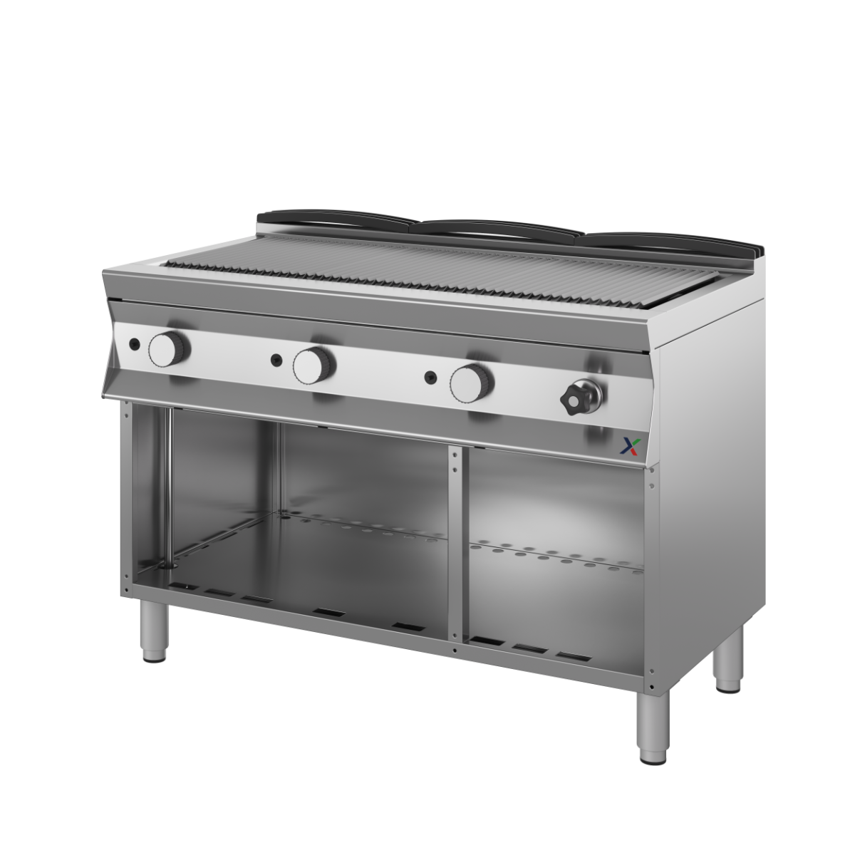 Griglia diretta gas base armad.a giorno mm1200x900x850/900h top a vasca. INOX BIM, codice 9CGG6AV. Immagine rappresentativa della serie; fare riferimento alla descrizione del modello.