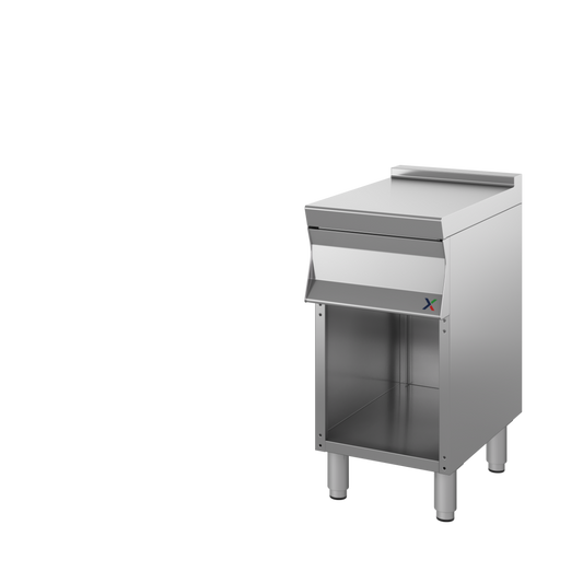 Base neutra armadiata a giorno con 1 cassetto mm. 400x700x850/900h. INOX BIM, codice 7CCN1ACS. Immagine rappresentativa della serie; fare riferimento alla descrizione del modello.