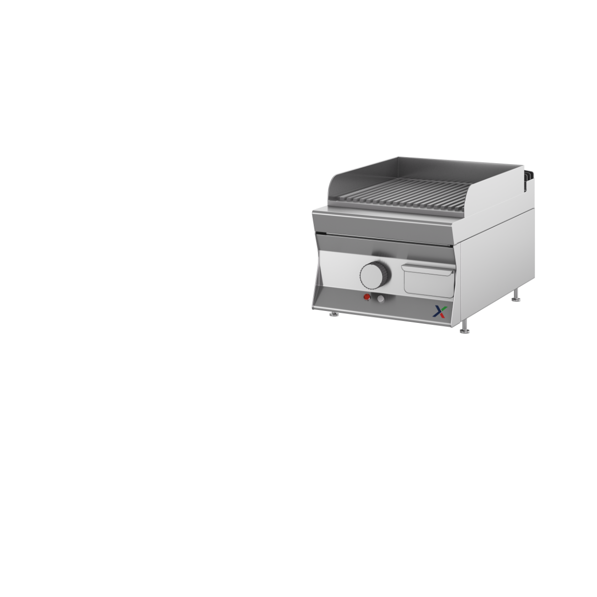 Fry top elettrico da banco piastra rigata cromata mm. 400x900x280h. INOX BIM, codice 9TFTE1RCR. Immagine rappresentativa della serie; fare riferimento alla descrizione del modello.