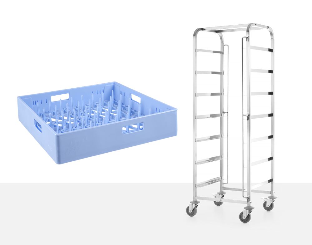Trolley per cestelli lavastoviglie - 7 x 500 x 500mm HENDI - lunghezza 749 × larghezza 749 × altezza 1688 mm | HE810583