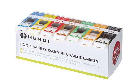 Set di adesivi per la sicurezza alimentare, multiuso, facile da rimuovere, con dispenser HENDI - lunghezza 114 × larghezza