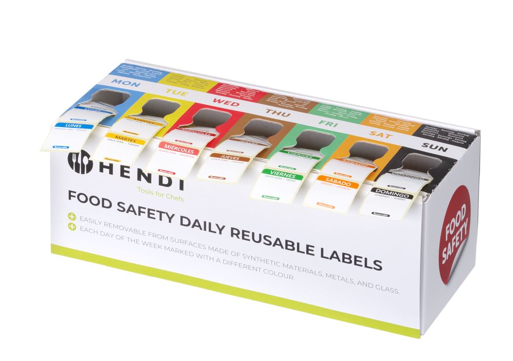 Set di etichette di sicurezza per alimenti, multiuso, facile da rimuovere, con dispenser HENDI - lunghezza 114 × larghezza