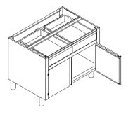 Basamento armad.con ante a batt. e cass. in linea mm.565x665x810/860 h. INOX BIM, codice GHB.66. Immagine rappresentativa della serie; fare riferimento alla descrizione del modello.