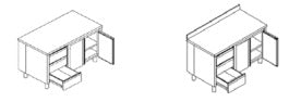 Tavolo armadiato con ante a battente cassettiera lat.sx mm.1000x600x850/900 h. INOX BIM, codice TBC6.10. Immagine rappresentativa della serie; fare riferimento alla descrizione del modello.