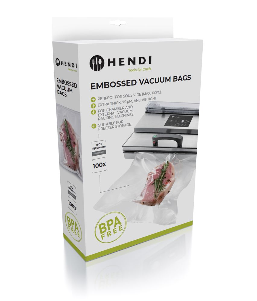 Sacchetto sottovuoto goffrato HENDI - lunghezza 250 × larghezza 147 × altezza 1 mm | HE971017