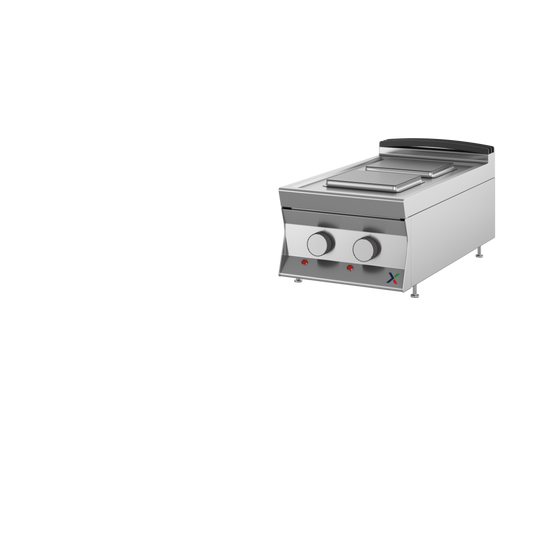 Top elettrico da banco a 2 piastre singole mm.400x900x280h. INOX BIM, codice 9TPSE1. Immagine rappresentativa della serie; fare riferimento alla descrizione del modello.