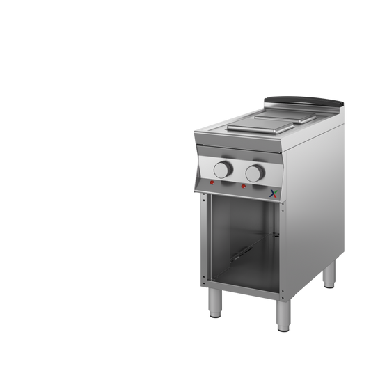 Cucina elettrica a piastre singole armad a giorno mm. 400x900x850/900h. INOX BIM, codice 9CPSE1A. Immagine rappresentativa della serie; fare riferimento alla descrizione del modello.