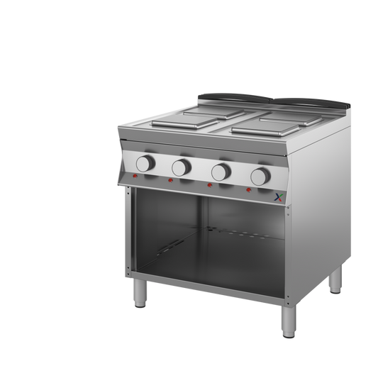 Cucina elettrica a piastre singole armad a giorno mm. 800x900x850/900h. INOX BIM, codice 9CPSE2A. Immagine rappresentativa della serie; fare riferimento alla descrizione del modello.