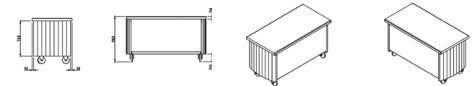 Elemento neutro centrale ad isola su ruote vano inf.cieco mm1600x800x900h. INOX BIM, codice ESIN.16. Immagine rappresentativa della serie; fare riferimento alla descrizione del modello.