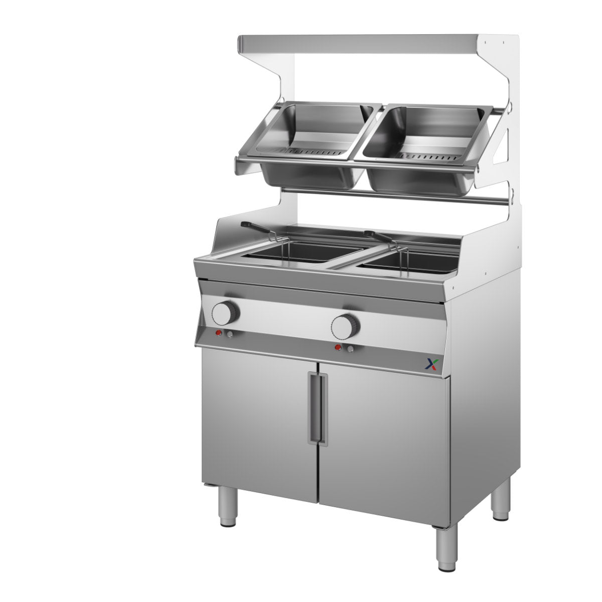Friggitrice elettrica 1 vasca MacChef mm400x700x850/900h cestelli compresi. INOX BIM, codice M7CFFE18. Immagine rappresentativa della serie; fare riferimento alla descrizione del modello.