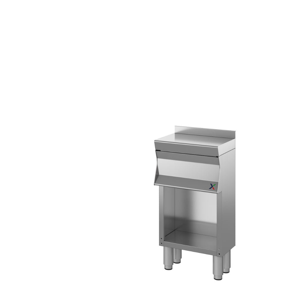 Base neutra armadiata a giorno passante mm. 1200x300x850/900h. INOX BIM, codice 12CNN3A. Immagine rappresentativa della serie; fare riferimento alla descrizione del modello.