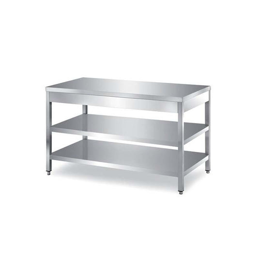 Tavolo inox AISI 304 senza alzatina con 2 ripiani profondità 700 mm