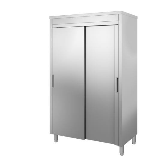 Armadio di riposto con ante scorrevoli mm. 1400x700x2000 h. INOX BIM, codice AR.14. Immagine rappresentativa della serie; fare riferimento alla descrizione del modello.