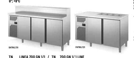Modulo saladette GN 0+8 rialzo+coperchio gruppo inc.a SX 2 ante mm1260x700x850 h. INOX BIM, codice SHTRG.721. Immagine rappresentativa della serie; fare riferimento alla descrizione del modello.