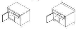Tavolo armadiato con ante a battente cass.in linea mm.700x600x850/900 h. INOX BIM, codice TBL6.7. Immagine rappresentativa della serie; fare riferimento alla descrizione del modello.