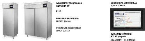 Armadio frigorifero -2+8° 1 anta 900lt con ozono mm. 790x1010x2090 h. INOX BIM, codice IGF90. Immagine rappresentativa della serie; fare riferimento alla descrizione del modello.